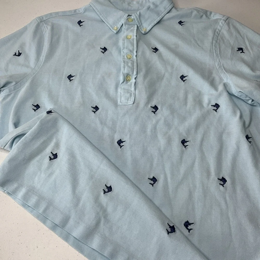 Polo‎ Ralph Lauren Shirt Knit Oxford Embroidered Marlin Fish Logo Short Sleeve L